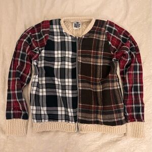 The Ragged Priest Multicolor Plaid Cable Knitted Zip-Up Sweater